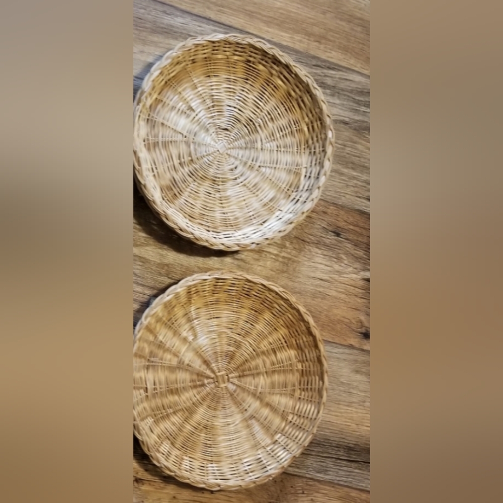 Vintage Wicker Rattan Bamboo Paper Plate set of 3